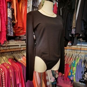 ANN TAYLOR ♡ Sweet Vintage Black Ribbed Adjustable Snaps Long Sleeve Bodysuit  M